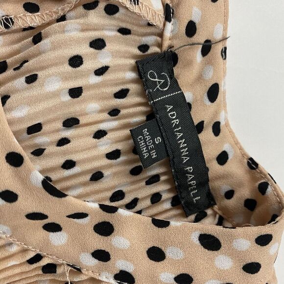 ADRIANNA PAPELL Peach Polka Dot Blouse Sleeveless Tank Pleated Smocked Sz S - Picture 4 of 8